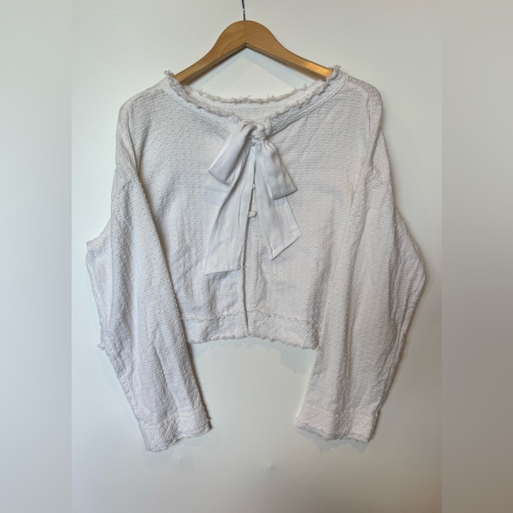 Free People Cream Textured Tie-Front Blouse